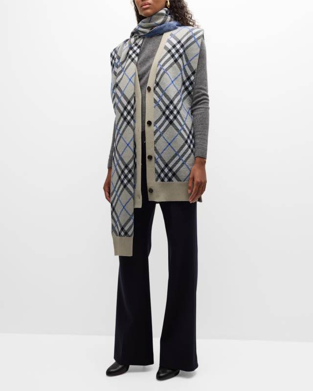 Knit Check-Print Wool-Blend Cape